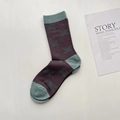 Deep purple and teal plaid cashmere socks for women with butterfly pattern in a retro style - Butterfly