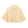 Camicia casual a righe verticali gialle e bianche con maniche a sbuffo su sfondo bianco - Quadri Giallo