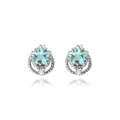Star and moon stud earrings featuring light blue star gems and silver metal with crystals - Silver Star Moon with Blue Zirconia (E2106)