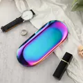 Small rainbow stainless steel oval jewelry tray with iridescent finish for desk storage - Stainless Steel / Small / Oval Multicolor (18*8.5cm)