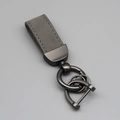 Premium grey suede car keychain with gunmetal hardware rings and a d-ring connector - Short Style / Grey/Gun Grey