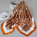 Orange and brown paisley silk square scarf tied to a handbag for an elegant look - 90cm X 90cm / Orange
