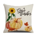 Détail de la housse de coussin en lin avec texte Give Thanks, citrouille et tournesol - Tournesol Citrouille(23YM27-4)