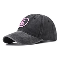 Casquette de baseball en coton gris foncé délavé avec patch cœur yin yang brodé - Noir