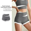 Pantaloncini yoga donna vita a V grigio e bianco, shorts fitness elasticizzati push-up - S / Grigio Roccia Marina
