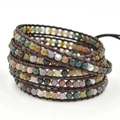 Bracciale avvolgente boho multistrato con pietre imperiali colorate e cordino in cuoio marrone - Stile CR6674 Avvolgimento multistrato