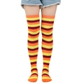 Women's thigh high striped socks in yellow orange and burgundy over knee style - Orange-Yellow-Red Tricolor Stripes