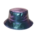Metallischer Hologramm-Anglerhut aus PU-Leder mit schillerndem Farbverlauf für Streetwear - 58cm / Blau und Violett