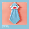 Hanging blue shark coral fleece hand towel for kids with soft absorbent material - Ocean Shark
