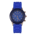 Geneva casual blue silicone watch with rose gold metal case and analog dial - Dark Blue