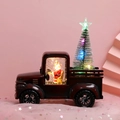 Red vintage Christmas truck ornament with LED lights and Santa miniature display - Wine Red Tractor + Glowing Cedar Tree