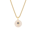 Golden twist rope chain necklace featuring a round Hamsa and Evil Eye pendant - Round Hamsa Hand Rope Chain
