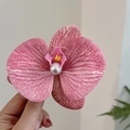 Pink orchid flower hair claw clip with detailed petals and center pearl decoration - Light Pink Orchid