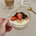 Bol en verre style français avec poignée motifs roses roses et nœuds pour le petit déjeuner - Bol à une Oreille (Nœud Rose)