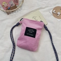 Pink corduroy crossbody phone bag with colorful braided strap and minimalist square patch - Pink (Purple Braided Rope)