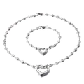 Set di collana e bracciale a maglie a cuore in argento lucido in acciaio inox - Stile Cuore Cavo Acciaio (KS115058-Z) / Color Acciaio