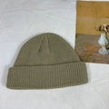 Minimalist khaki ribbed knit beanie hat for women in warm autumn winter style - One Size / Camel