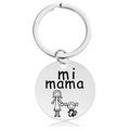 Macro detail of silver stainless steel keychain with mi mama engraving and mother-child icon - Silver Keychain (Y00035)