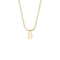 Close-up of 18K gold plated snake chain featuring a minimalist capital letter B pendant - Style B