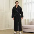 Men's premium black coral fleece bathrobe with double-sided thickened plush and pockets - Premium Black (Men)