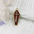 Golden coffin charm with red enamel, cross inlay and rhinestone for DIY jewelry making - 9-Gold Red Coffin