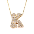 Gold plated necklace featuring a capital letter K pendant set with sparkling zircons - Letter K / Gold