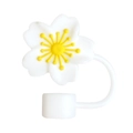 Tapa de silicona blanca de 10mm para pajitas en forma de flor con detalle amarillo - Flor Blanca