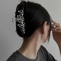 Elegant silver liquid metal butterfly hair claw clip for women on dark hair - Liquid Metal Abstract Wave Style / Large / Silver