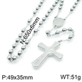 Collana rosario in acciaio inossidabile argento 6mm con croce e medaglia - Colore Acciaio Stile Croce a Righe (KN117689-Z)