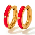 Goldener runder Ohrring mit roter Emaille und klarem Zirkonstein für Damen - Rot (KDE627)