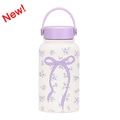 Ivory 650ml wide-mouth sports water bottle with purple floral print and bow detail - Ivory Bowknot Floral Blue