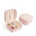 Pink velvet mini jewelry box portable square storage organizer with multi compartments - Pink