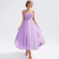 Sleeveless light purple tulle evening gown with pleated waist and layered A-line skirt - US size 2 (S) / Bottoms / Light Purple