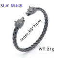 Gun black braided stainless steel bracelet with wolf head detail, 65x7mm inner diameter - Gun Black Wolf Head Style (KB150655-KJX)