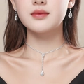 Silver teardrop jewelry set with rhinestone necklace and earrings for elegant women - Y-Necklace Water Drop Pendant Set (DTN10026287S)