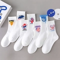 White crew socks with American vintage graffiti prints including sun and hearts - Unisex (35-44) / 7 Series Mixed Graffiti