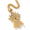 Collier pendentif tête indienne dorée punk hip-hop avec strass sur chaîne torsadée - Statue de Déesse Masquée + Chaîne Torsadée 3mm 24 pouces