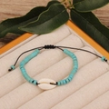 Handmade turquoise beaded bracelet with natural white shell on a black woven cord - Style 26-Black Rope Turquoise Shell