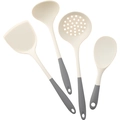 4-piece gray and cream silicone kitchen utensil set with spatula and soup ladle - White Grey Set (Spatula Slotted Spoon Soup Spoon And Rice Spoon)