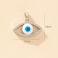 Detail view of silver evil eye pendant with blue enamel and clear stones 21mm x 18mm size - B-1 Style/Classic Oval Eye