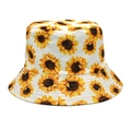 Detailed view of vibrant sunflower prints on a white cotton canvas bucket hat fabric - M (56-58cm) / White