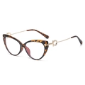 Occhiali cat-eye tartarugati con stanghette in metallo dorato e piccoli strass - Montatura Leopardato Oro Anti Luce Blu