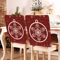 Detail of red Christmas chair back covers featuring white snowflake patterns and linen texture - Red Linen Snowflake (YTM2-29)