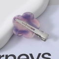 Purple and pink marble resin floral hair clip with a silver metal duckbill spring clasp - 29# Purple Pink Gradient Flower / 4.7cm
