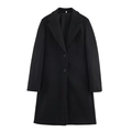 Classic black long wool blend coat featuring notch lapels and a slim-fit silhouette - XS / Black