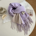 Solid purple and beige reversible pashmina scarf with long fringes and soft texture - 200cm / Smoky Purple