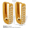 U-shaped gold stainless steel earrings with white rhinestones and size labels - Style EH315 / Gold With White Zircon