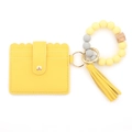 Lemon yellow silicone bead bracelet keychain with PU leather card holder and tassel - Yellow