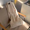 Borsa tote in maglia beige con motivo traforato all'uncinetto in luce naturale - Bianco Sporco