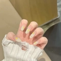 Almond shaped press-on nails with cream gradient and cute yellow star patterns - Butter Star 10 Pieces (Size M)